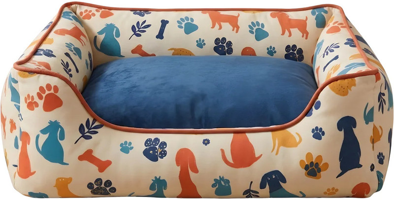 furryfits Premium & Soft Orthopedic Washable Dog Bed with Removable Cushion & Bolsters L Pet Bed(Multicolor)