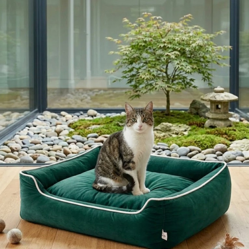 J S HOME FINISHING Dark Green Warm Plush Pet Sofa Bed with Support for Dogs and Cats_8_kg S Pet Bed(Dark Green)
