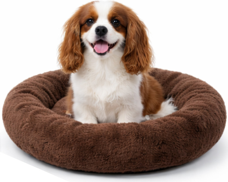 Stuffiva Luxury Plush Dog Bed Comfortable Donut Bed for Dogs & Cats Washable S (Brown) S Pet Bed(Brown)