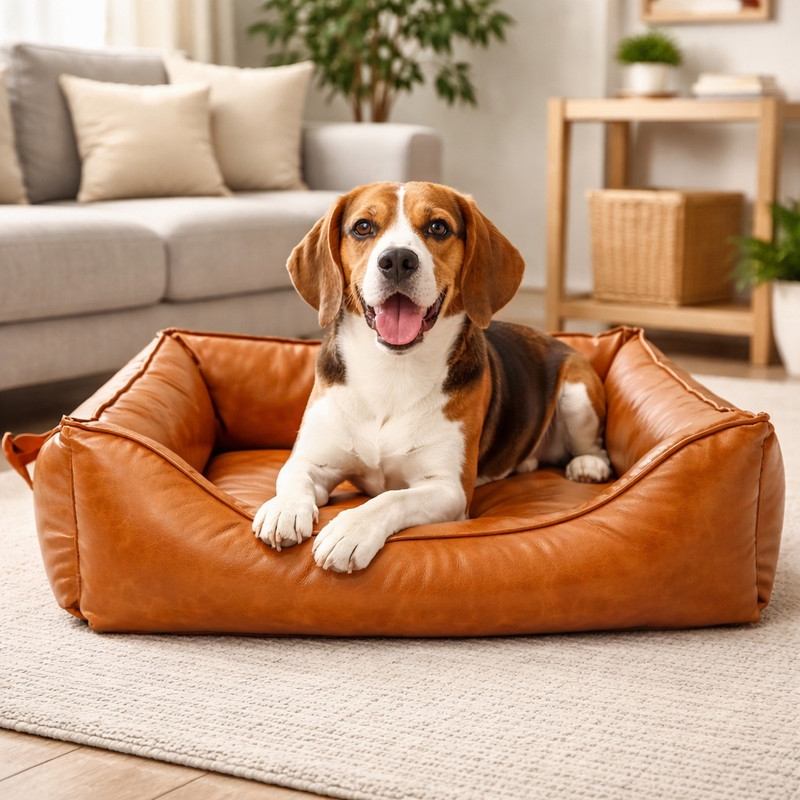 ISHMORA Premium Faux Leather Dog Couch XXXL Pet Bed(Brown)