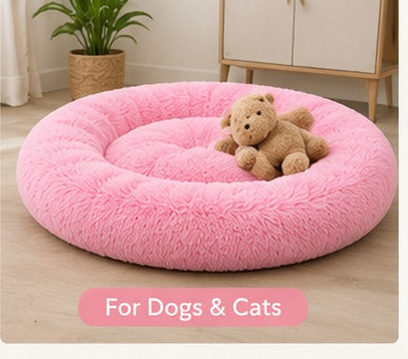 softvibes creation Premium Plush Round Dog Bed for Small Dogs, Fully Stitched Cozy Pet Sleeping Bed S Pet Bed(pink)