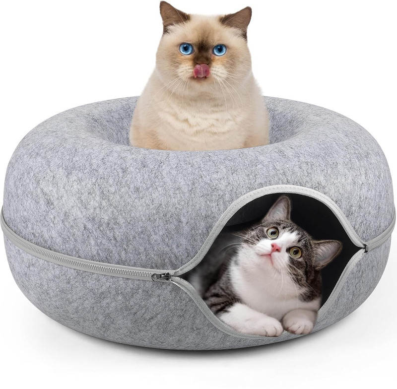 ONTRIP Cat Tunnel Bed, Cat Tunnels with Ventilated Window for Indoor Cats XS Pet Bed(GRAY)