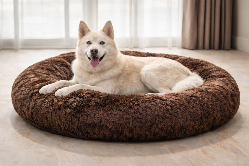 MDS ENTERPRISES CloudNest XL Plush Bolster Dog Bed for Dogs, XL Pet Bed(Brown)