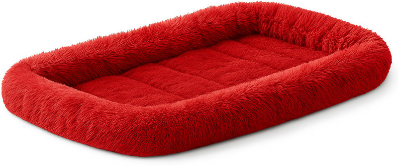 CozyPaws Faux Fur Pet Bed Soft Cushion Washable Dog Cat Bed with Non-Slip Waterproof Base M Pet Bed(Red)