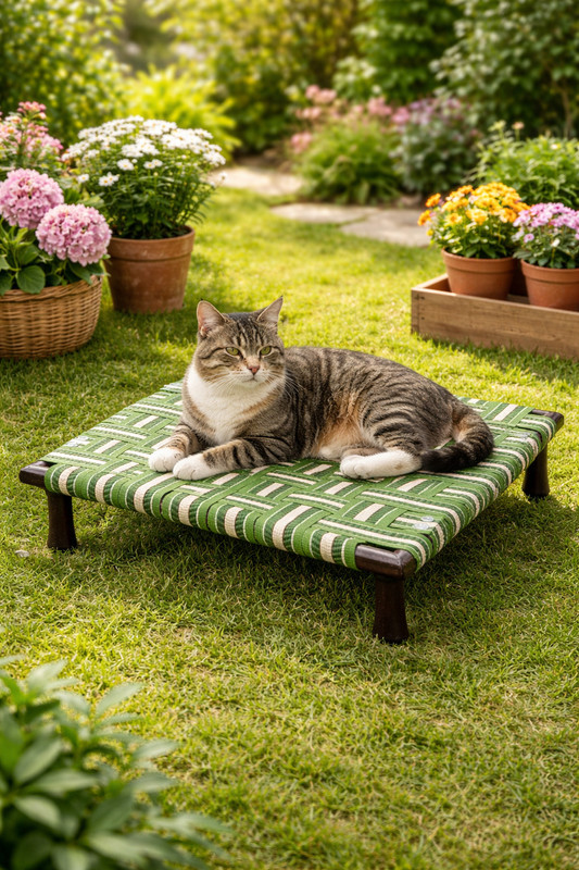 StarCollection Metal Frame Cat Bed | Foldable Pet Charpai Bed | Elevated Small Cat Sleeping Cot M Pet Bed(Green)