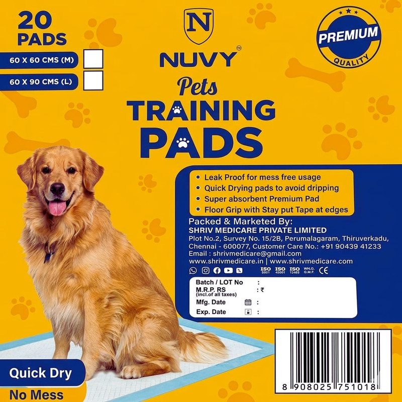 nuvy Pet Training Pad (20Pieces) 60*60 M Pet Bed(Blue)