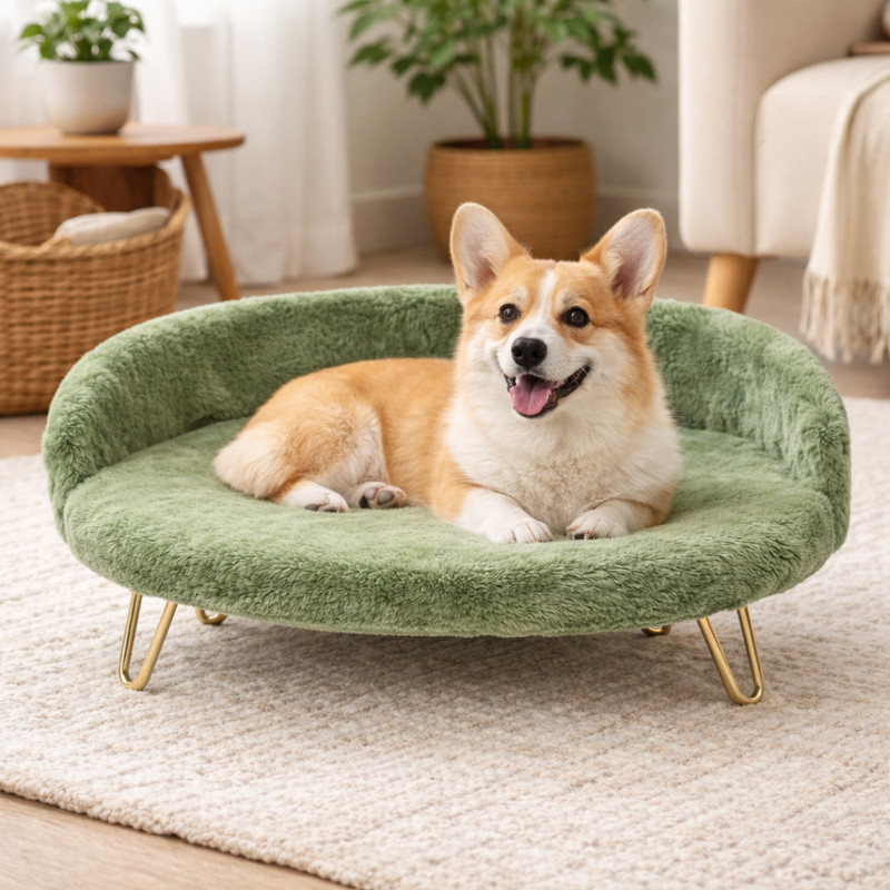 AURALIVIN Pet bad Gold Metal Legs Sofa Style for Cats & Dogs Medium(53 x 65 x 25 cm) M Pet Bed(Green)