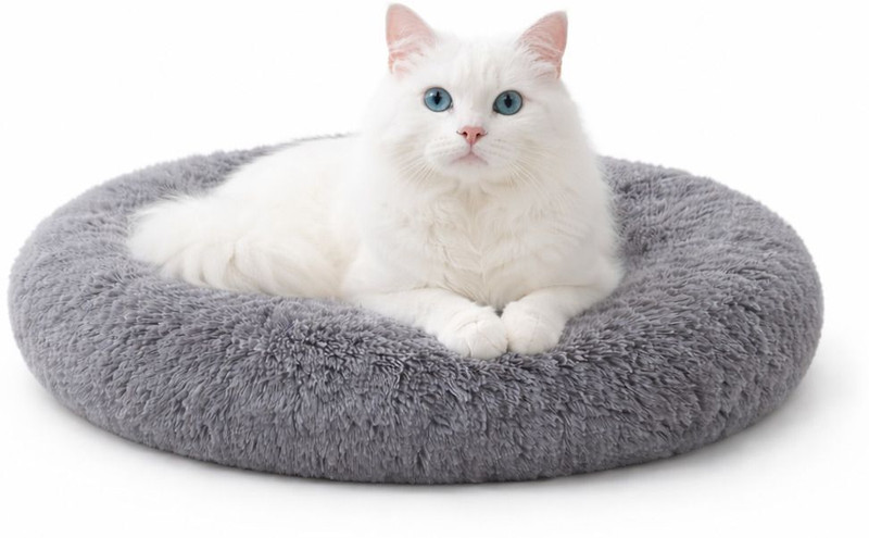 petbed Super Soft Donut Pet Bed for Cats & Small Dogs (Grey) S Pet Bed(GREY)