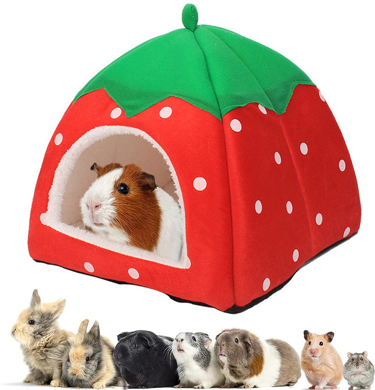 Qpets Winter Bed Cute Strawberry Plush Small Pet House L Pet Bed(Strawberry Style)