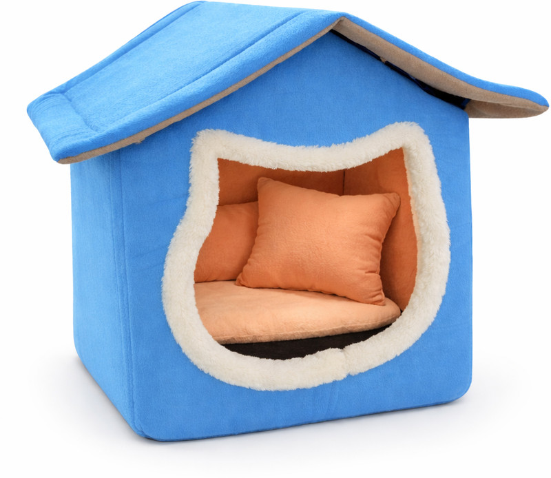 Meowcozy Meow Cozy Blue Plush Cat House Indoor Soft Warm Cat Cave Bed with Cushion S Pet Bed(BLUE)