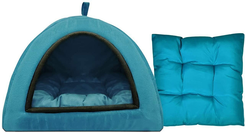 Relexpet Cats Kittens Pet Hut House in Soft Velvet, Puppies and Small Dog Bed S Pet Bed(Blue)