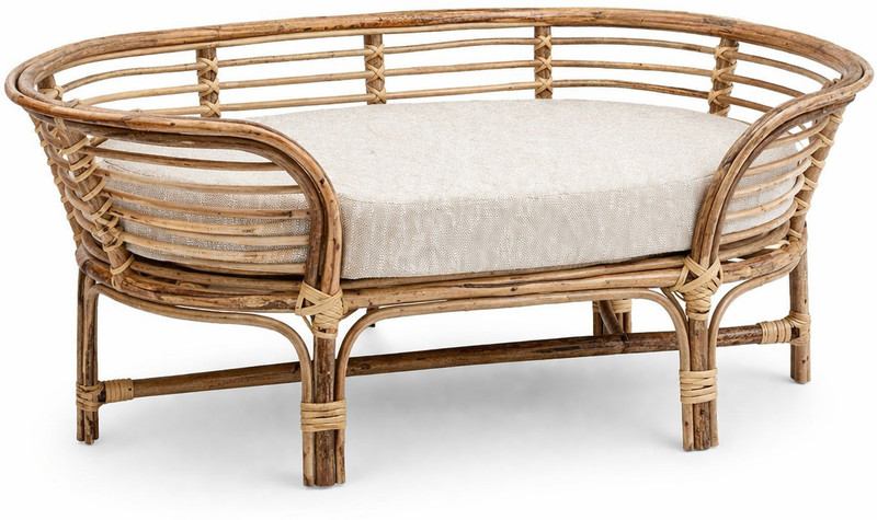 Naturify Premium Rattan Dog Bed with Cushion | Handcrafted Wooden Pet Sofa Bed M Pet Bed(Brown)