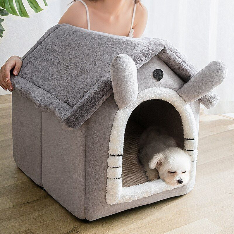 Paitsco Soft Plush Dog & Cat House Bed Warm & Cozy Pet Sleeping House | Grey Color S Pet Bed(GREY)