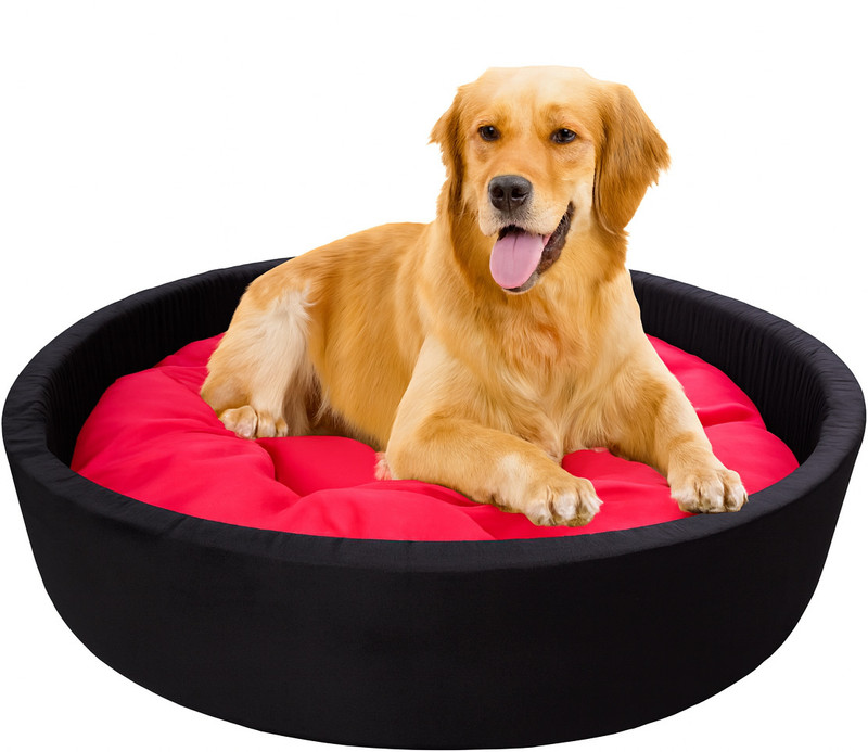 Guru Small Velvet Round Dog Cat Bed Washable Dog Beds for Indoor, LWH 51X51X15 CM S Pet Bed(Red Black)