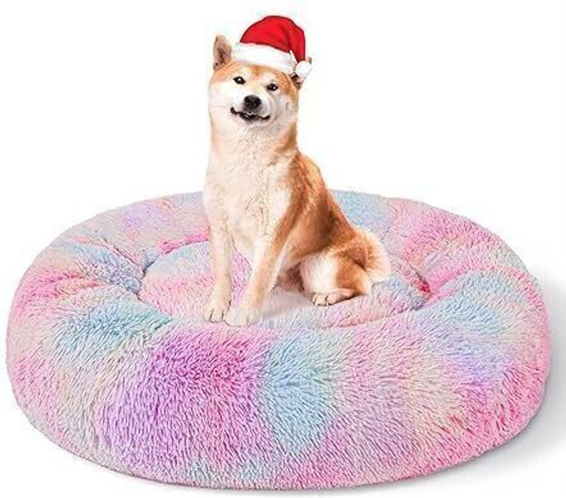 Zexsazone The round donut pet bed is perfect for indoor Dog's, puppies Cats S Pet Bed(Grey)