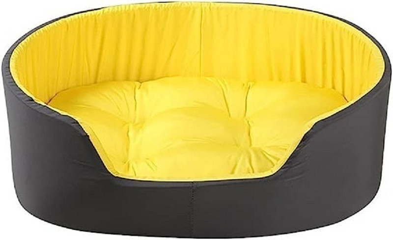 petlux Dog Bed Supersoft Unique Design Dual Color Velvet Bed with 2 Pillow. L Pet Bed(YELLOW-Grey)