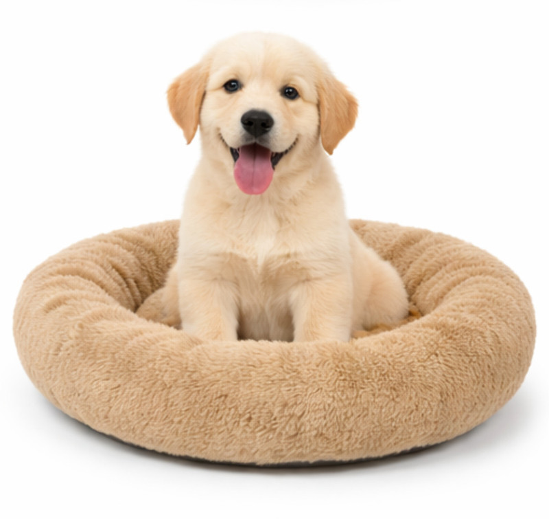 Stuffiva Luxury Plush Dog Bed Comfortable Donut Bed for Dogs & Cats Washable S Pet Bed(Cream)