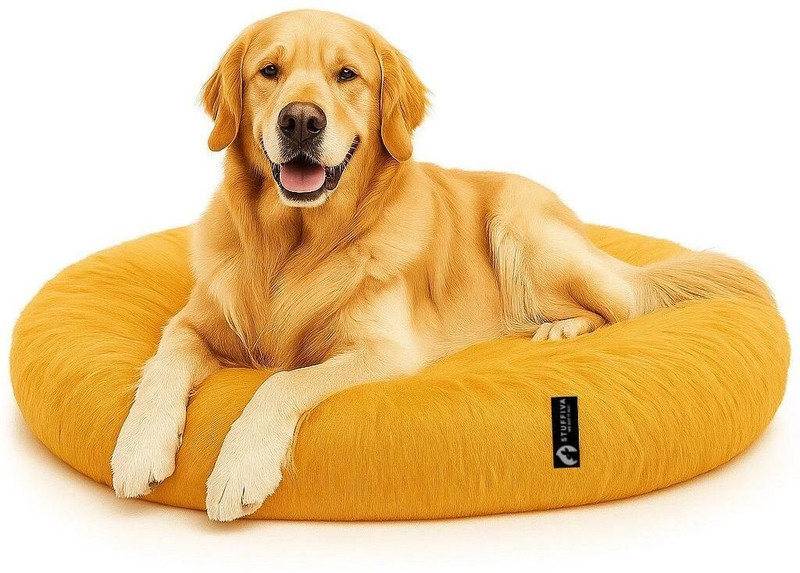 Stuffiva Oval Shaped Faux Fur Pet Bed For Dogs and Cats S Pet Bed(Mustard)