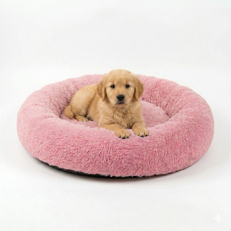 softvibes creation Premium Round Fur Pet Bed for Dogs & Cats, Soft Fiber Filled Puppy Bed S Pet Bed(pink)