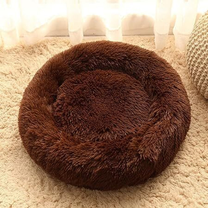 GOVIND ENTERPRISES Soft Plush Anti-Anxiety Pet Bed for Dogs & Cats S Pet Bed(Brown)
