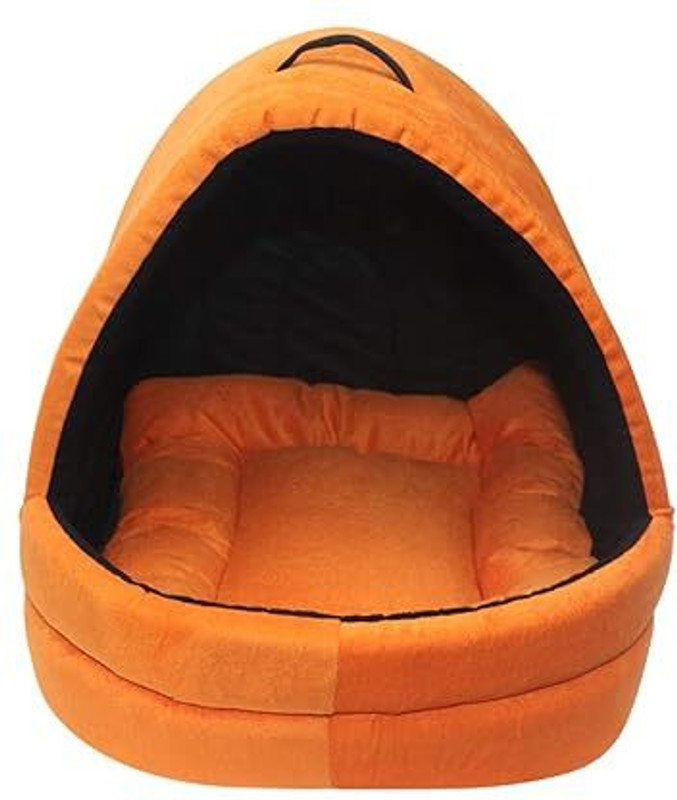Guru Soft Velvet Cave Hut Shape All Types House for Cats Dogs & Pets LWH(58x58x46 cm) M Pet Bed(Orange, Black)