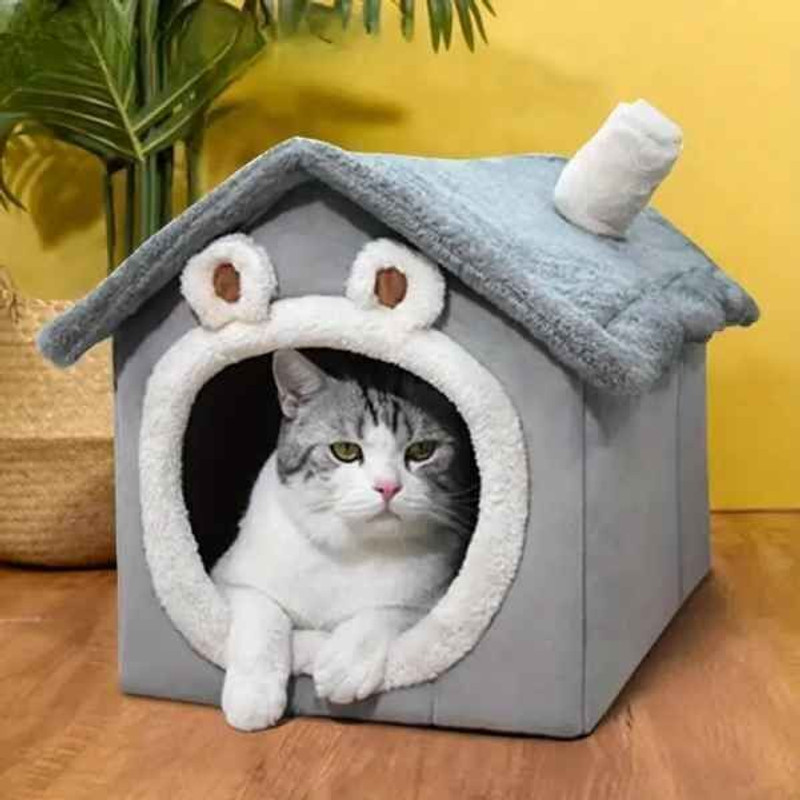 Paitsco Cat House for Cats, Chimney Cat Houses for Indoor Cats S Pet Bed(GREY)