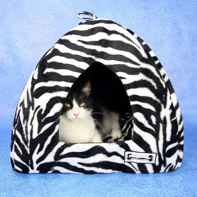 BLESSING PET SUPPLY Cat Bed Cave for Indoor Suitable for Cat Dome Bed,Hideaway Bed for Indoor Cats M Pet Bed(Zebra-Print)