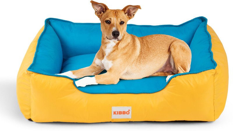 KIBBO Waterproof Pet Bed for Dogs and Cats | Raised Centric Design & Anti Slip Base | L Pet Bed(Yellow & Sky Blue)
