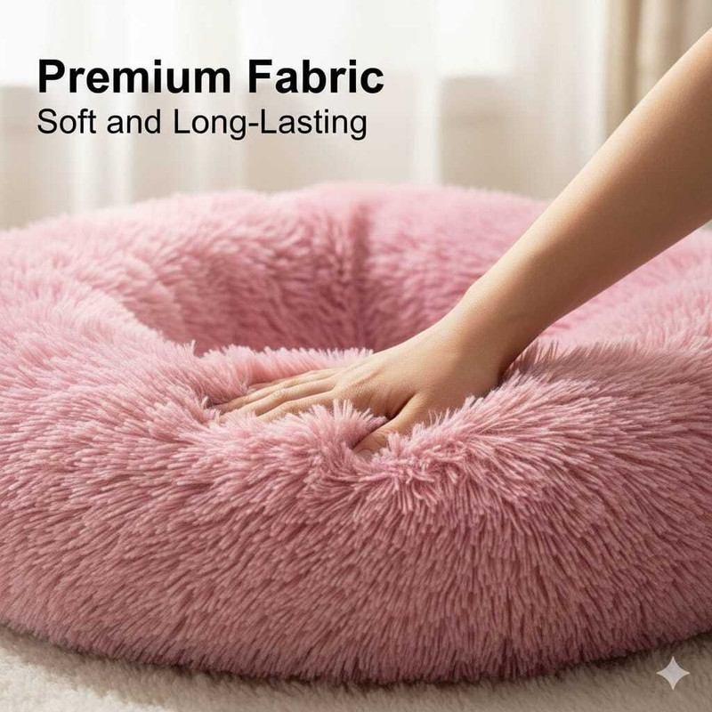 GOVIND ENTERPRISES Soft Plush Pet Bed Round Donut Design Dog Bed for Deep Sleep Comfort M Pet Bed(Pink)