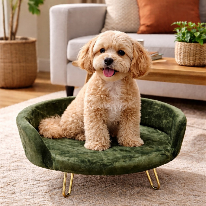 AURALIVIN Pet Bed for Dogs & Cats | Soft Cozy Comfortable Sleeping 60×60×20cm L Pet Bed(Dark Green)