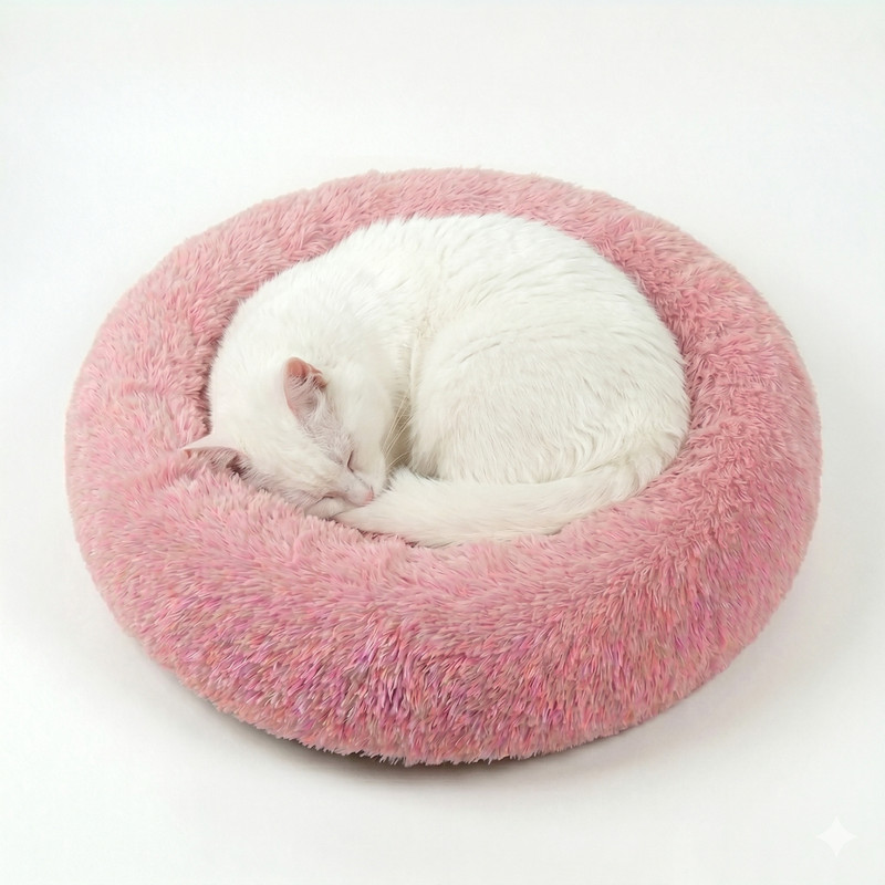 softvibes creation Luxury Round Cat Sleeping Bed, Ultra Soft Plush Fur Pet Bed for Kittens S Pet Bed(pink)