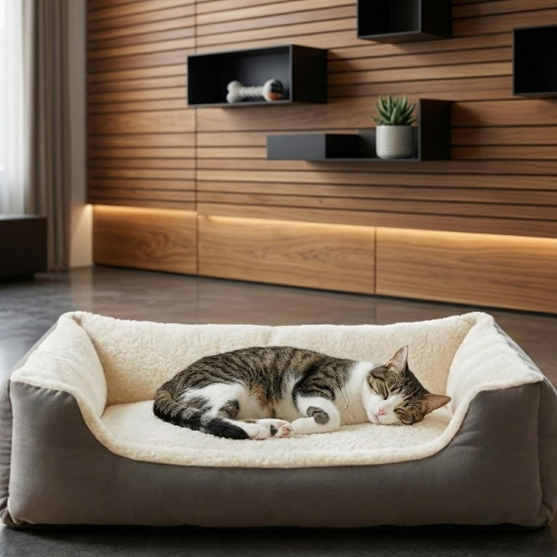 J S HOME FINISHING Premium Soft Plush Pet Bed with Cushion Support for Dogs & Cats_8_kg S Pet Bed(Grey, Off_White)