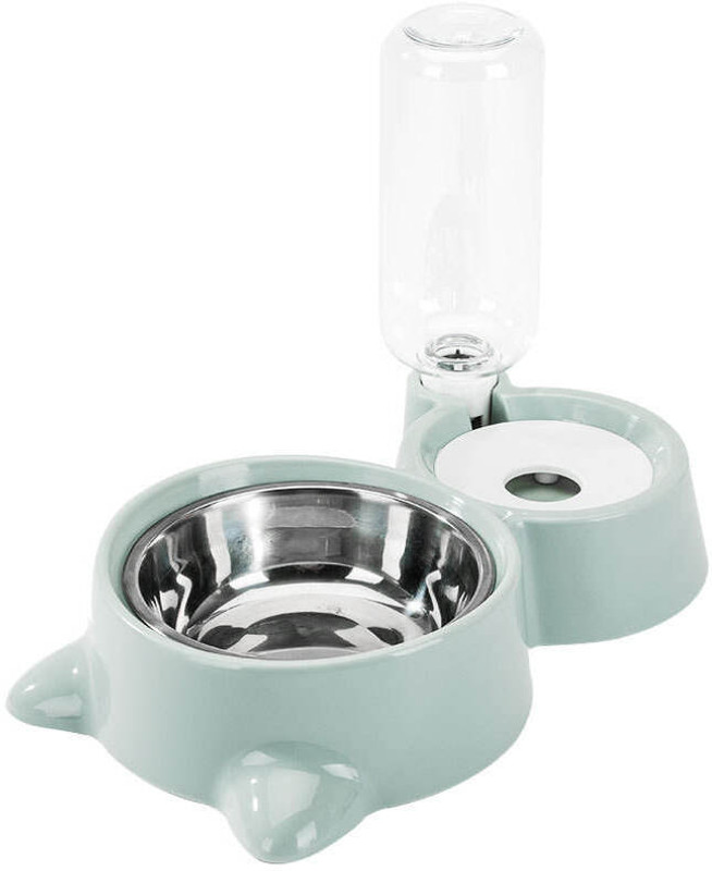 Maharaj Mall Stainless Steel Pet Feeder Automatic Drinking Water Bowl Double Dog Food Bowl Plastic Pet Bowl & Bottle(500 ml Grey)