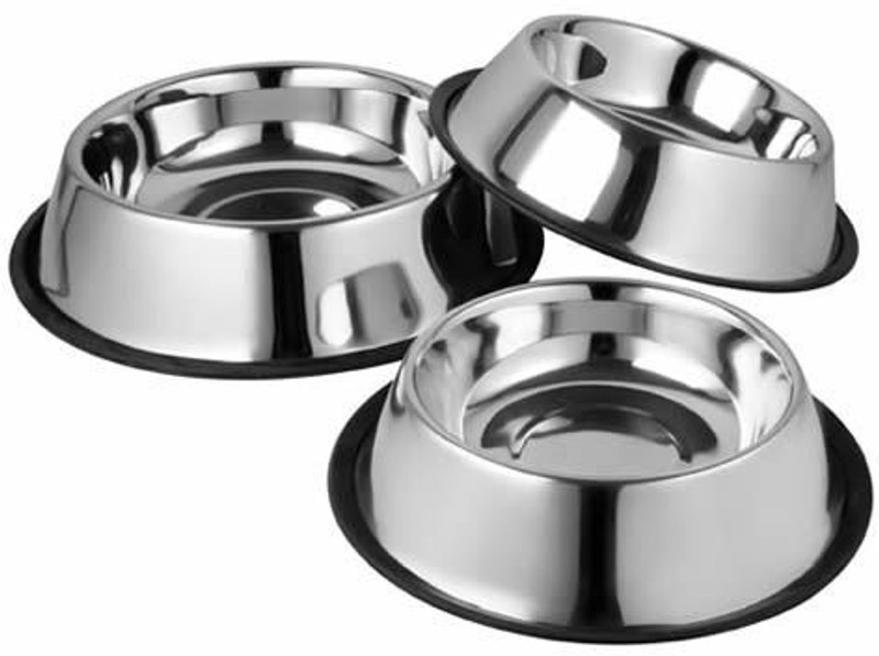 Furever Friends Pet Bowls for Dogs and Cats Stainless Steel Non-Skid (Pack Of 3) Stainless Steel Pet Bowl(400 ml Silver, Steel)