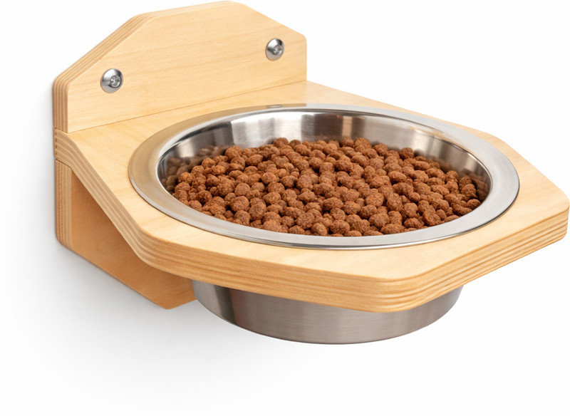 ABNOL wall mounted pet bowl Wooden, Steel Pet Bowl(750 ml Light Brown)