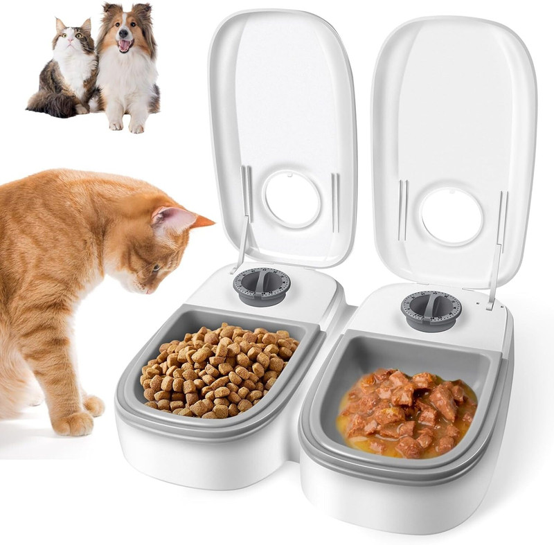 Cpixen Pet Feeder for Dogs & Cats with Timer, Automatic Food Dispenser, Feeding Bowl Plastic Pet Bowl(700 ml White)
