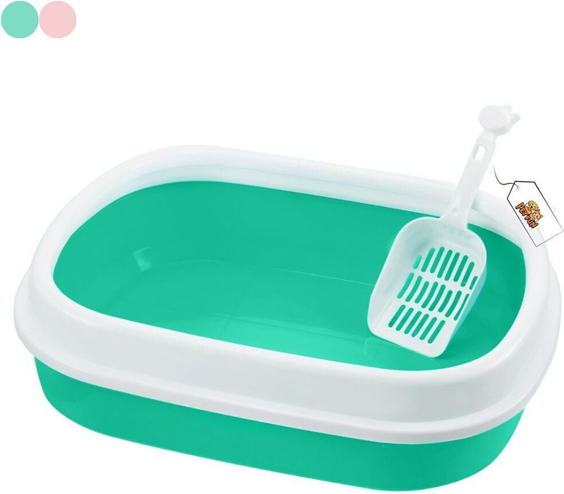 Petfun Cat Litter Box with Scooper Tray - Semi Closed Style with Rim for Easy Cleanup Plastic Pet Bowl(500 ml Multicolor)