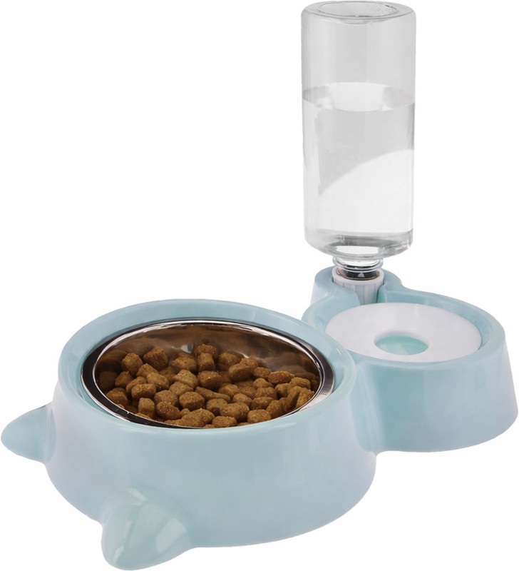 Maharaj Mall Durable Double Dog Cat Bowls Automatic No-Spill Pets Feeder Water Dispenser Blue Plastic Pet Bowl & Bottle(500 ml Grey)