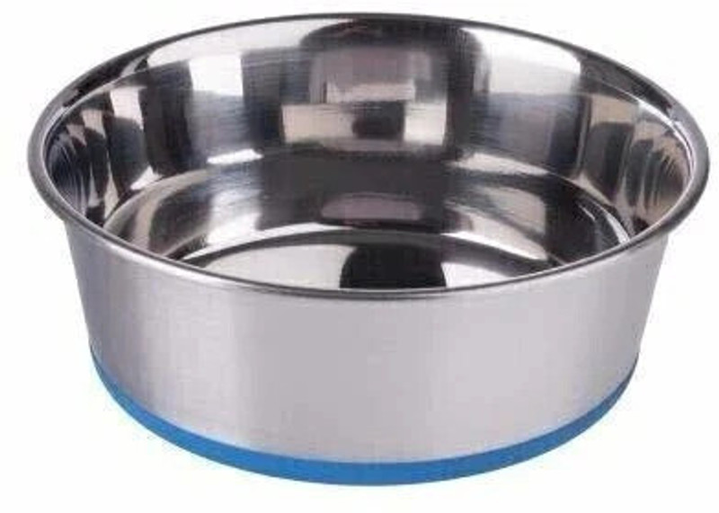 Naaz pet world Silicon Bonded Rubber Base Blue, Dog feeding Bowl Round Stainless Steel Pet Bowl(2100 ml Blue, Steel)