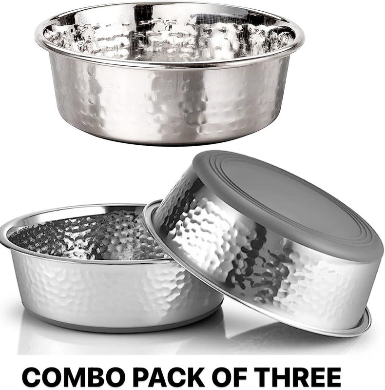 SUPER Combo Pack Of Three (SMALL) Stainless Steel Pet Bowl(480 ml Steel)