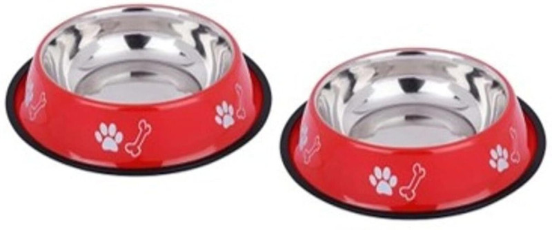 Infinite Paradise Anti-Skid bowl, Stainless steel bowl, washable bowl Stainless Steel Pet Bowl Stainless Steel Pet Bowl(450 ml Red)