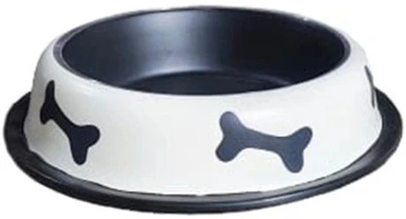 SAVEPET Bone Printed White Cutie Bowl For Dog and Cat Stainless Steel Pet Bowl(250 ml White)