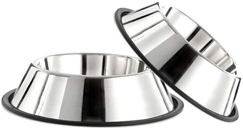 Home Bargains Pet Bowls for Dogs and Cats Stainless Steel Non-Skid (Pack Of 2) Stainless Steel Pet Bowl(700 ml Silver)