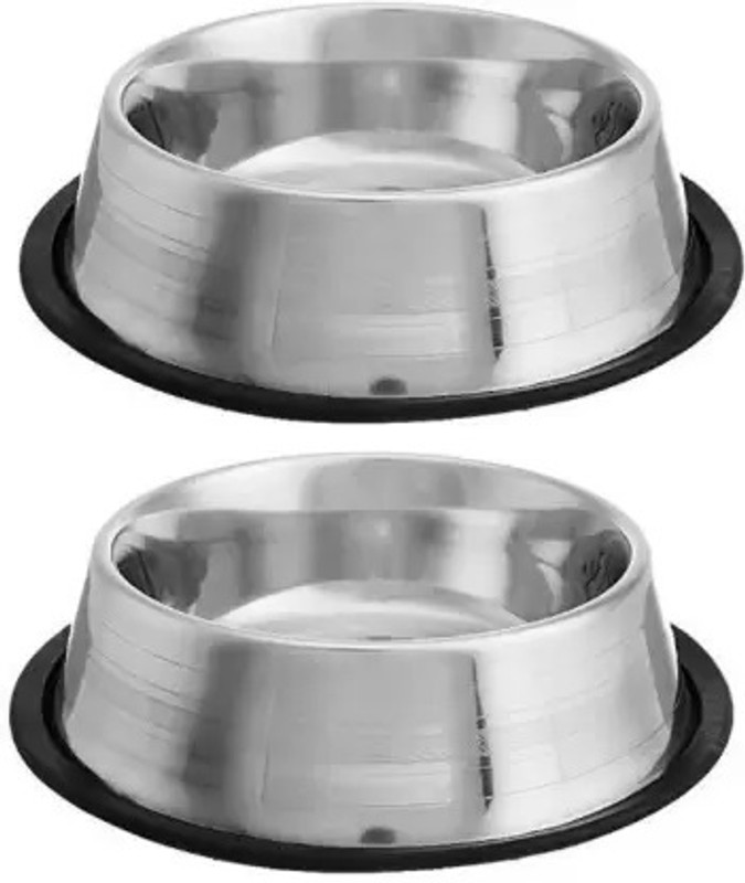 Furever Friends Dog & Cat ( Set of 2 ) Stainless Steel Pet Bowl(700 ml Silver)