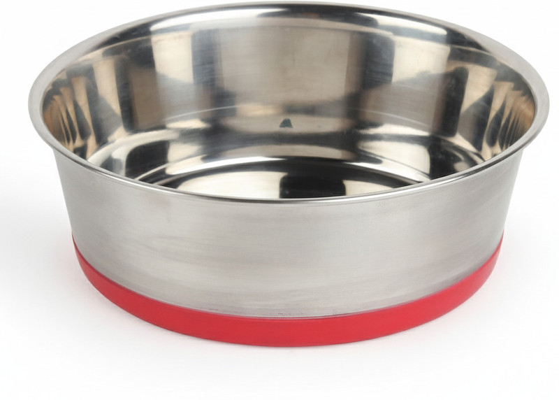 Dog Boss Stainless Steel Heavy Duty Dog Bowl with Anti-Skid Rubber Base | Pet Food Bowl Stainless Steel Pet Bowl(2500 ml Red, Silver)