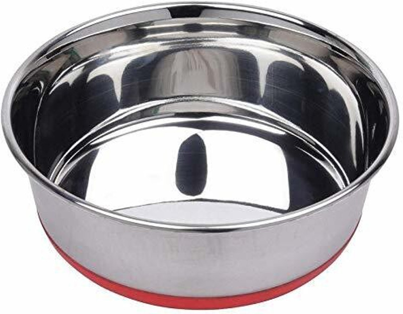 Naaz pet world Heavy Dog Bowl Export Quality with 100% Silicon Bonded Rubber Base Dog Food Bowl Round Stainless Steel Pet Bowl(2100 ml Red)