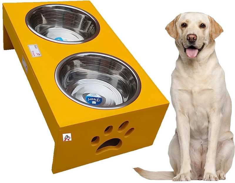 AG Shopee Pet Bowl, Dog Removable Bowl MDF Stand, Stainless Steel Food Water Double Bowls Stainless Steel Pet Bowl(100 ml White)