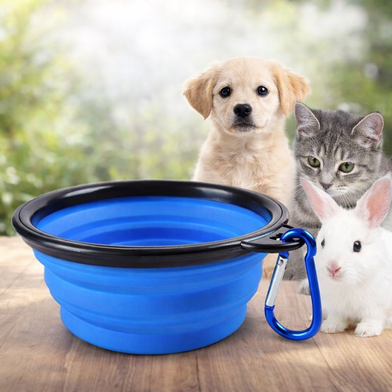 FONDLE Collapsible Silicone Pet Bowl with Carabiner – Travel Dog & Cat Bowl Silicone Pet Bowl(500 ml Blue)