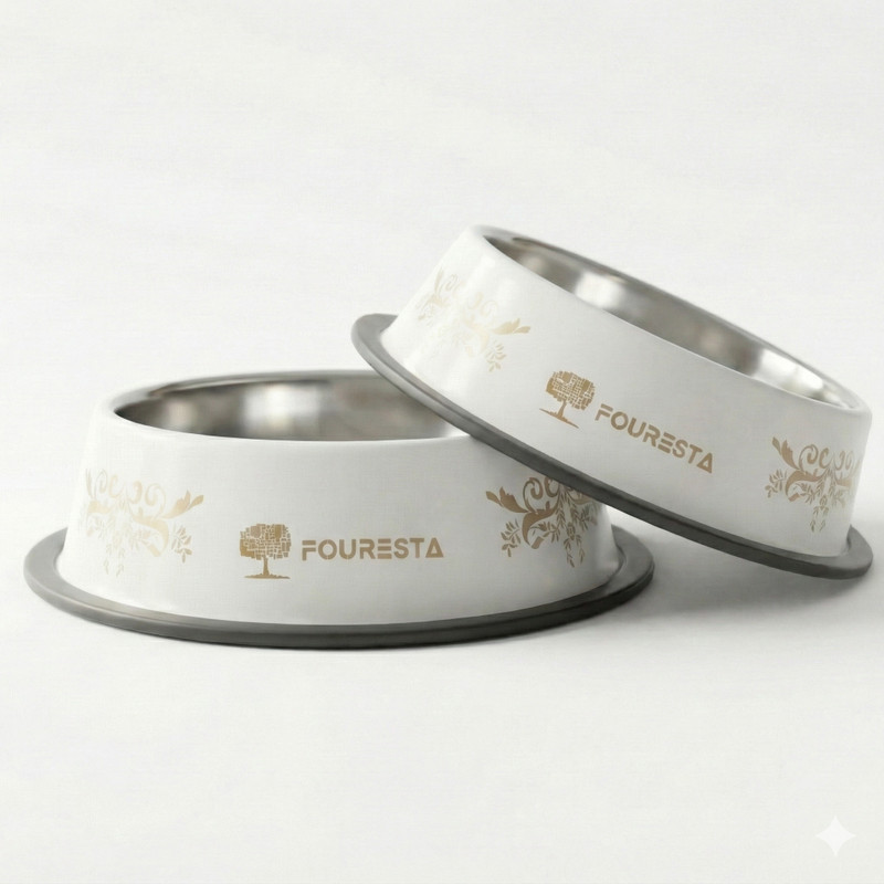 FOURESTA FOURESTA Dog Bowl 800 ml each Combo Pack of 2 Feeding Bowls for cats Stainless Steel Pet Bowl(1600 ml White)