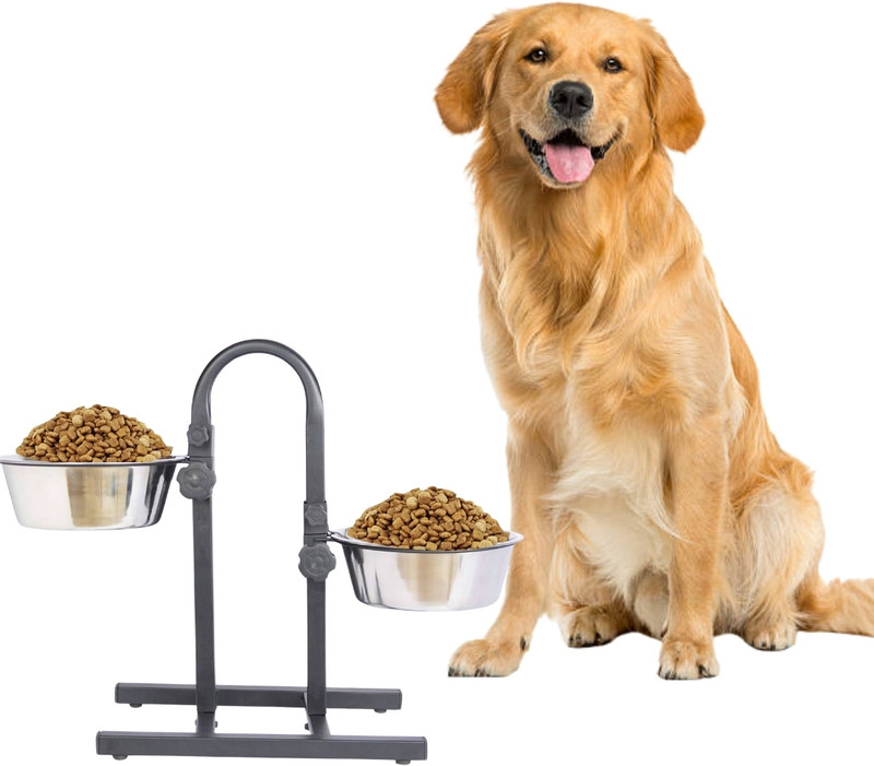 Sage Square U Shape Elevate Mealtime Comfortable Standing Dog Bowl: Stylish, Adjustable Stainless Steel Pet Bowl(800 ml Black)